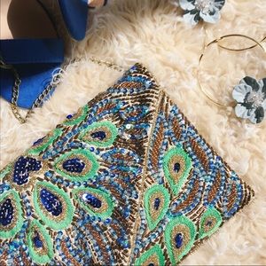 CLEMENTS RIBEIRO Peacock Beaded Chain Purse